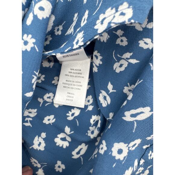 Rails Blue and White Boho Floral Short Sleeve Tie Waist Romper Rayon Small EUC - Picture 9 of 9